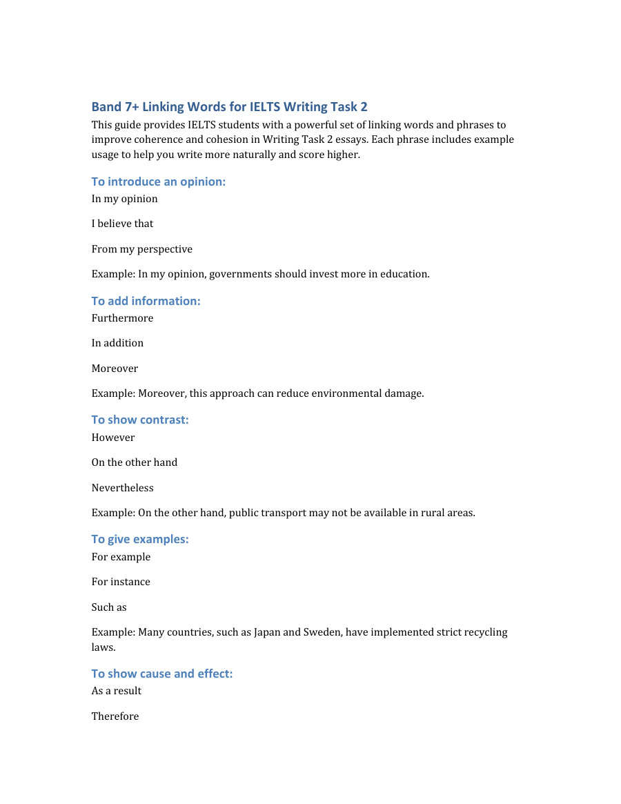 Linking Words For Ielts Writing Task 2 - Infoupdate.org